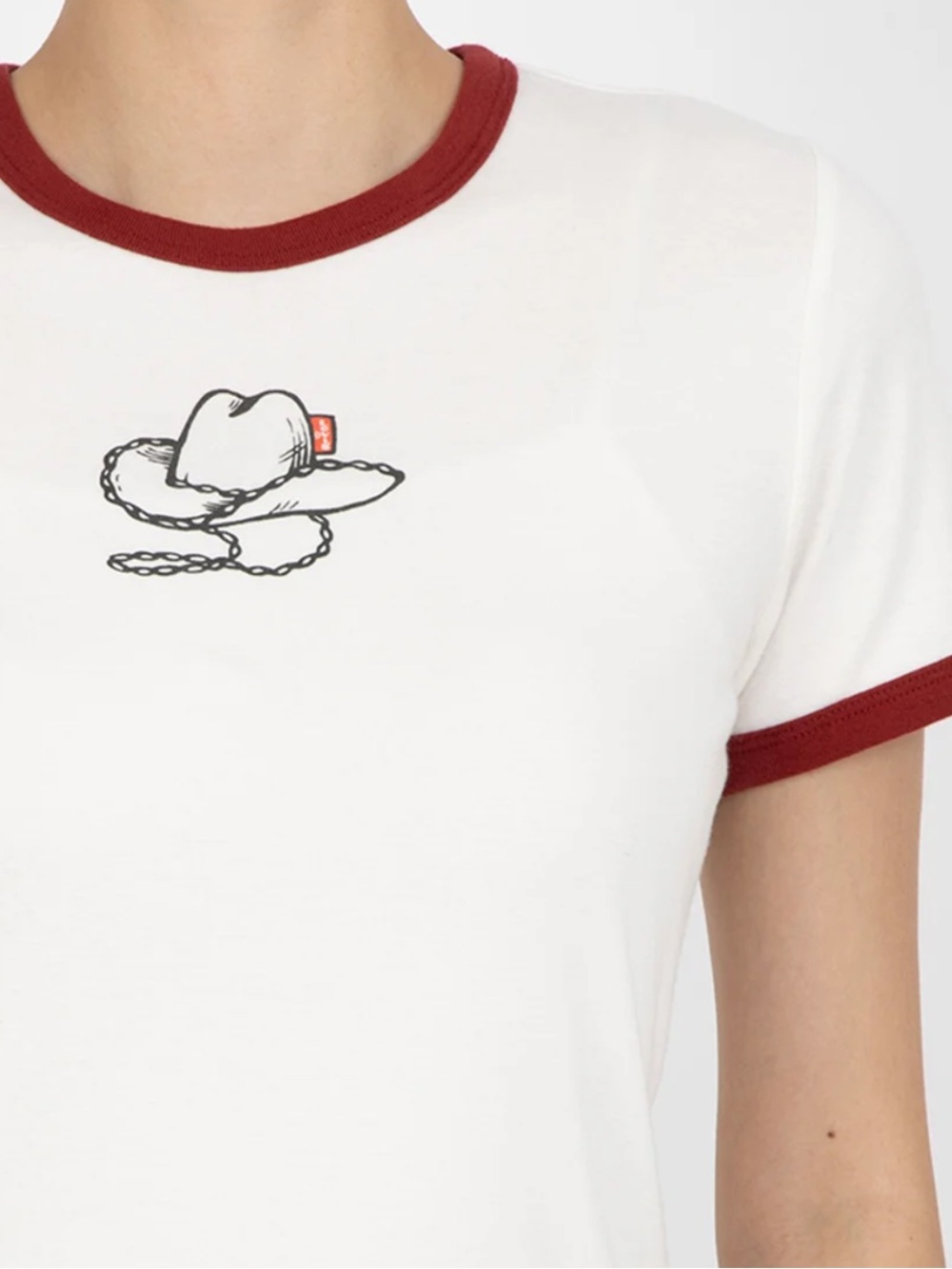 Levi's White Ringer Tee with Burgundy Trim and Cowboy Hat Graphic nwt x